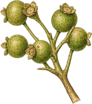 The drawing: allspice, green berry cluster