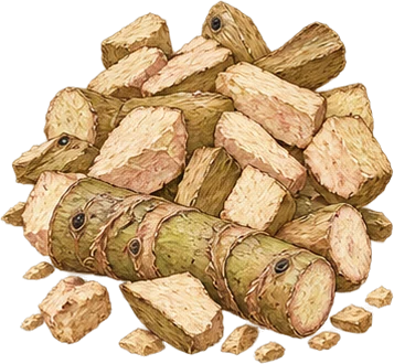 The drawing: calamus, dried rhizome pieces