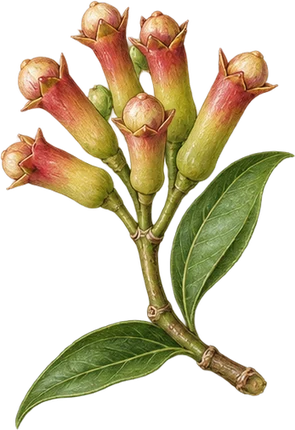 The drawing: clove, fresh bud cluster