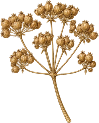 The drawing: coriander, ripe fruiting umbel