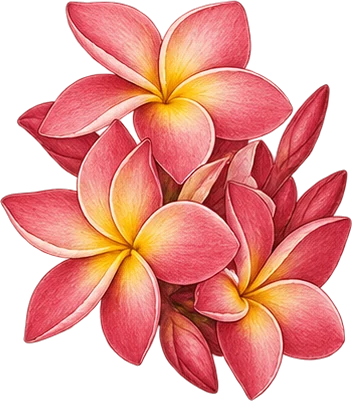 The drawing: frangipani, picked flowers