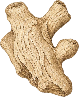 The drawing: ginger, dried ginger piece