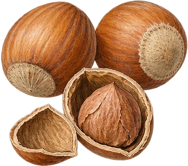 The drawing: hazelnut, nuts and kernel