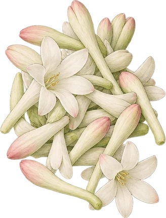 The drawing: tuberose, picked flowers