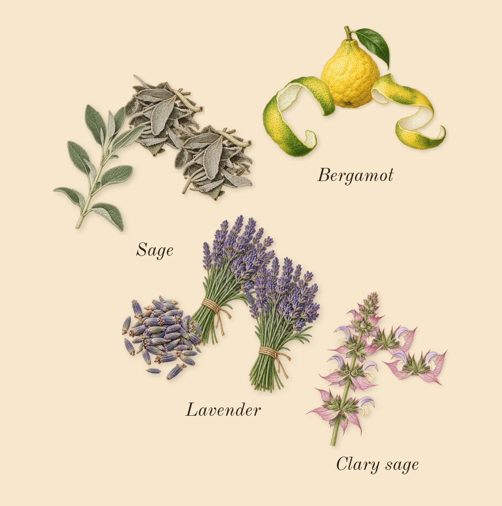 Detour Eco, top notes: Clary sage, Lavender, Bergamot, Sage