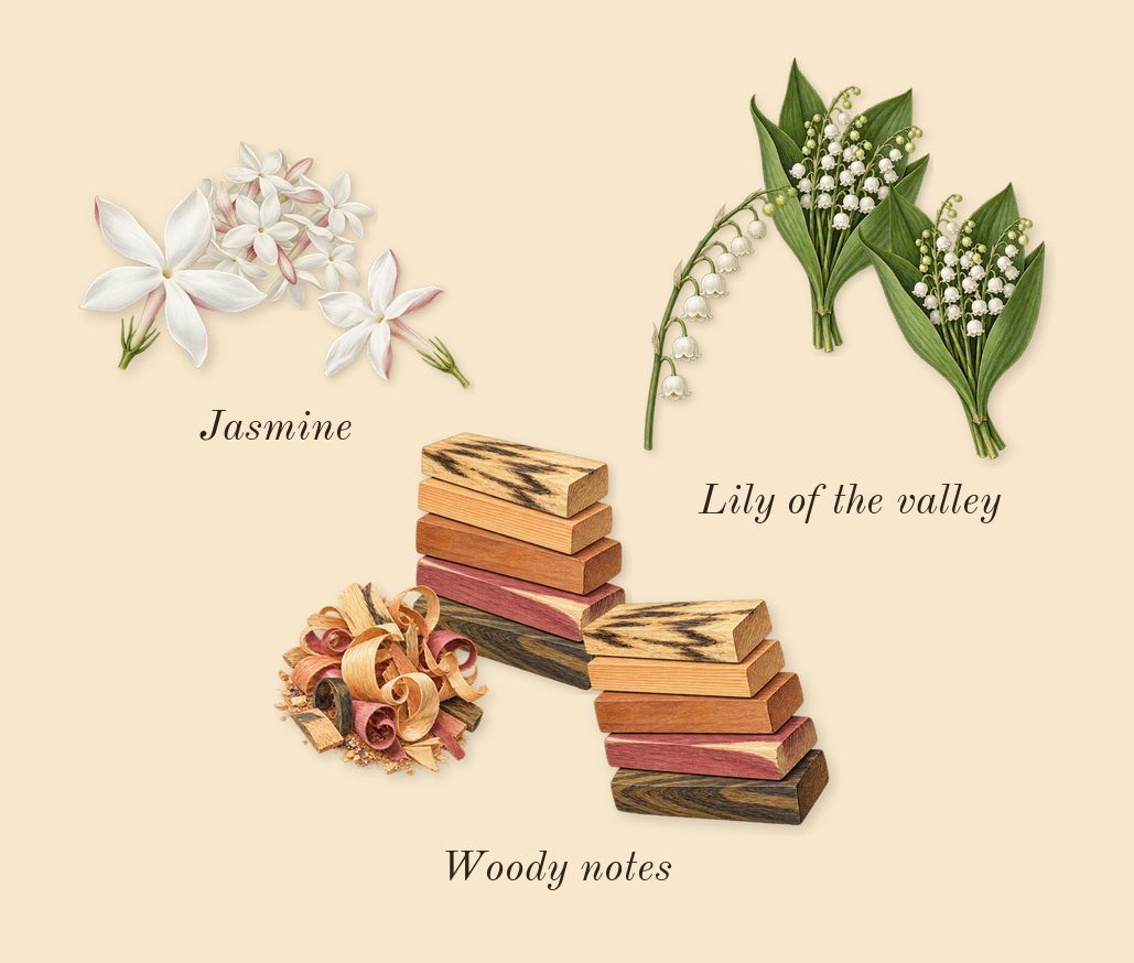 L'Aventure, heart: Jasmine, Lily of the valley, Woody notes