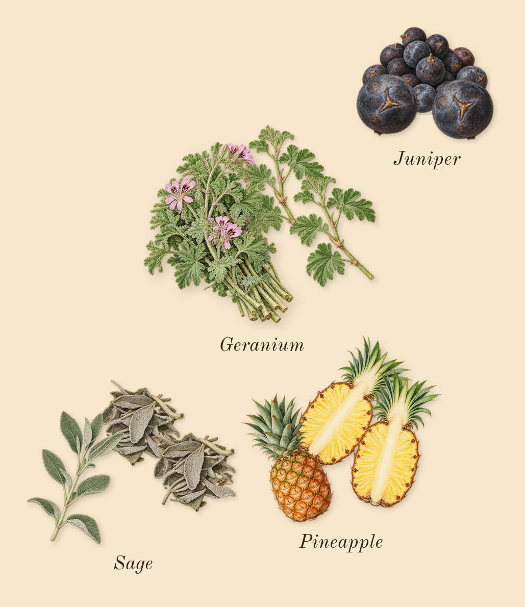 Odyssey Mega, heart: Pineapple, Sage, Juniper, Geranium