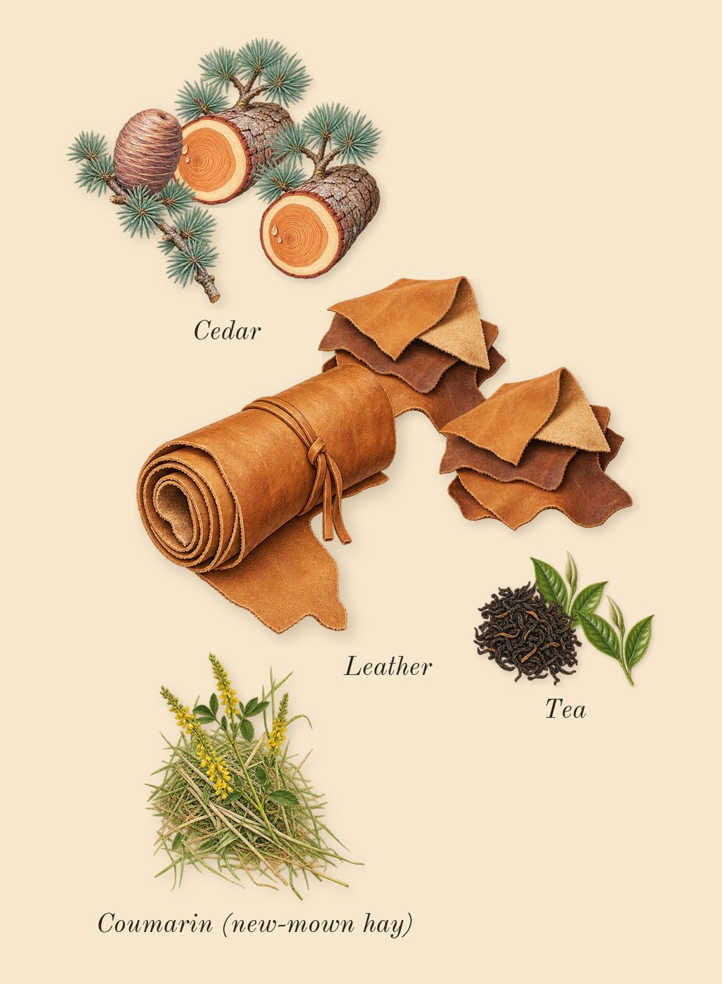 Eau de Cèdre, dry-down: Cedar, Tea, Leather, Coumarin (new-mown hay)