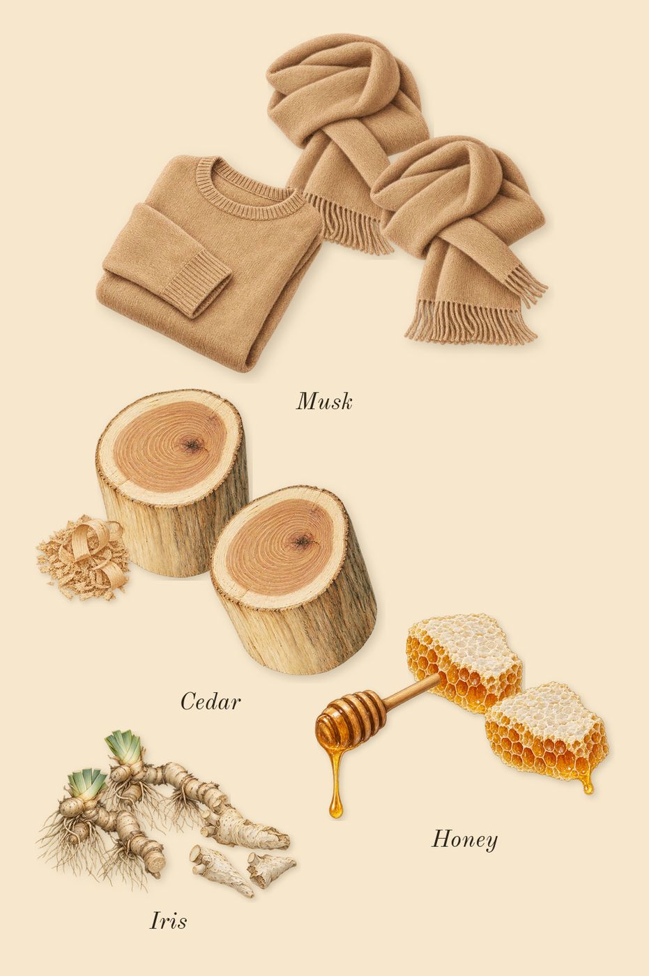 L'Or de Louis, heart: Honey, Iris, Musk, Cedar