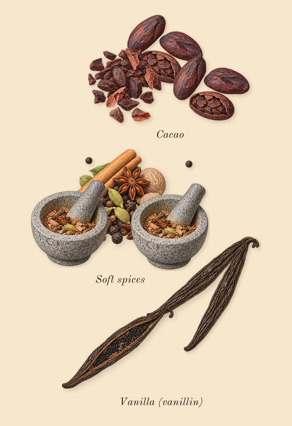 Eilish, heart: Vanilla (vanillin), Soft spices, Cacao