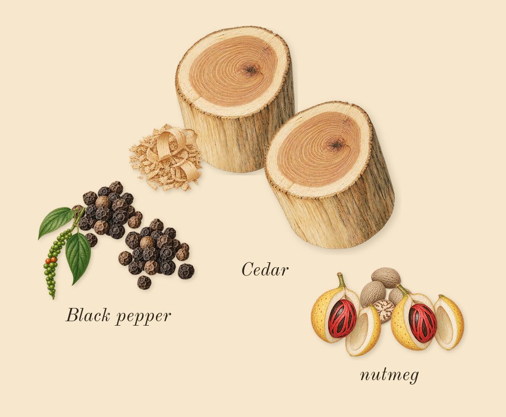 Touch for Men, heart: nutmeg, Cedar, Black pepper