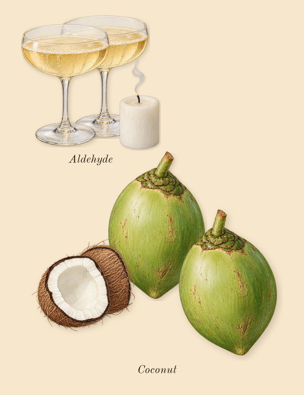 Alto Astral, top notes: Aldehyde, Coconut