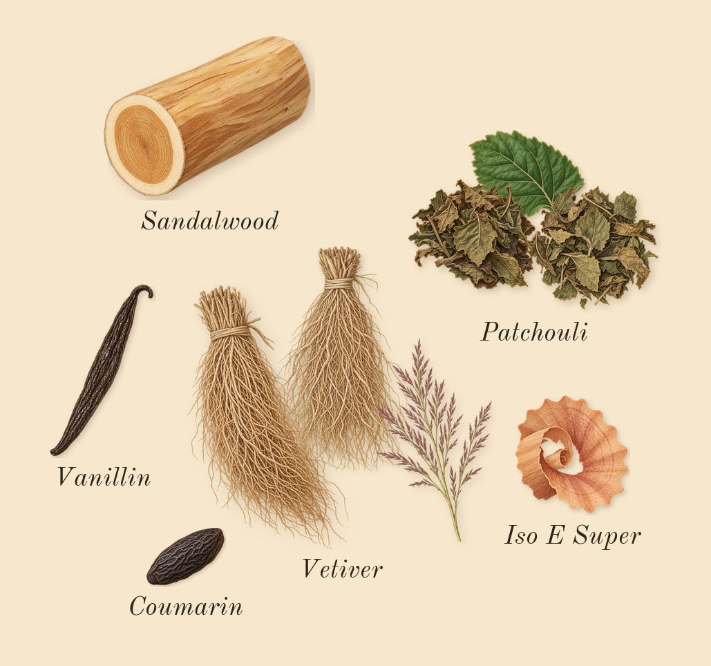 Coco Mademoiselle, dry-down: Patchouli, Vetiver, Sandalwood, Iso E Super, Coumarin, Vanillin