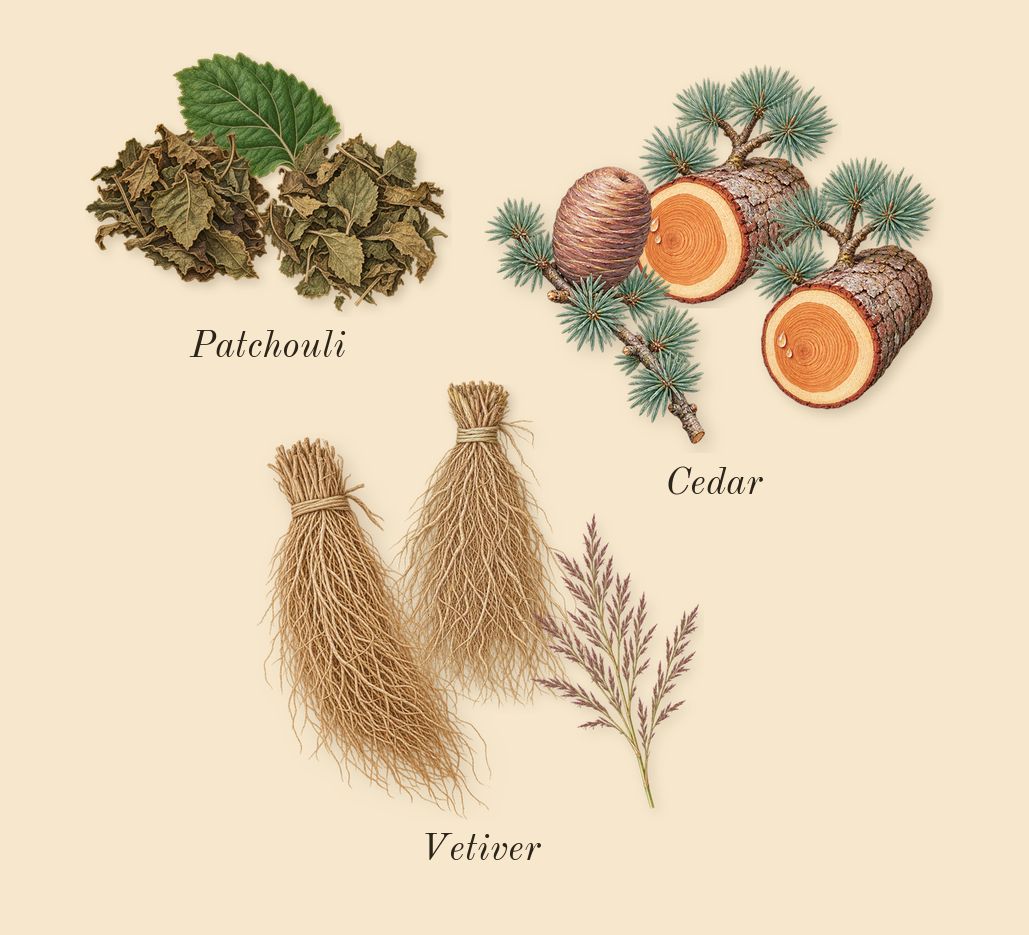 Open Road, dry-down: Vetiver, Patchouli, Cedar