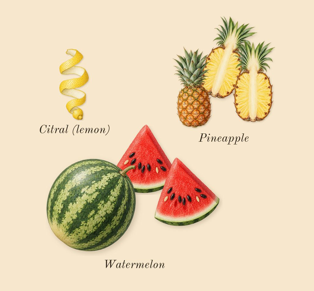 Cool Water Woman, top notes: Watermelon, Pineapple, Citral (lemon)