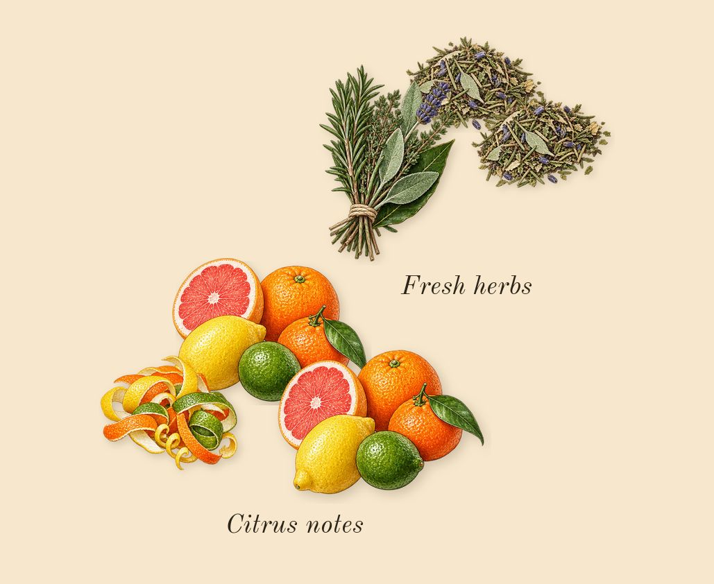 Pour Homme, top notes: Citrus notes, Fresh herbs