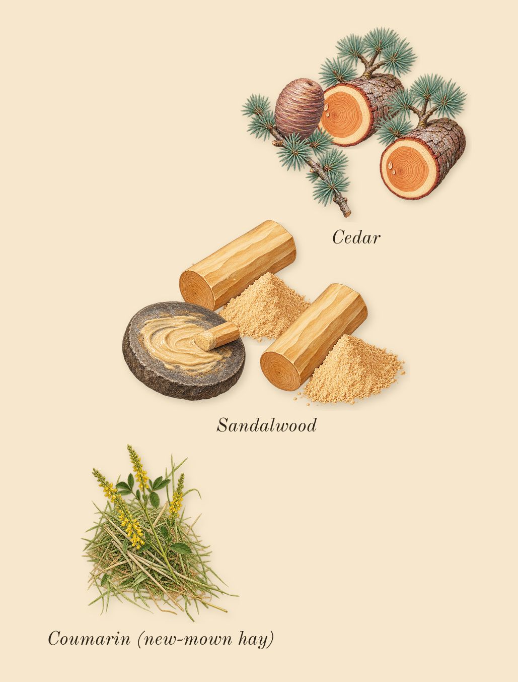Voodoo Chile, dry-down: Cedar, Sandalwood, Coumarin (new-mown hay)