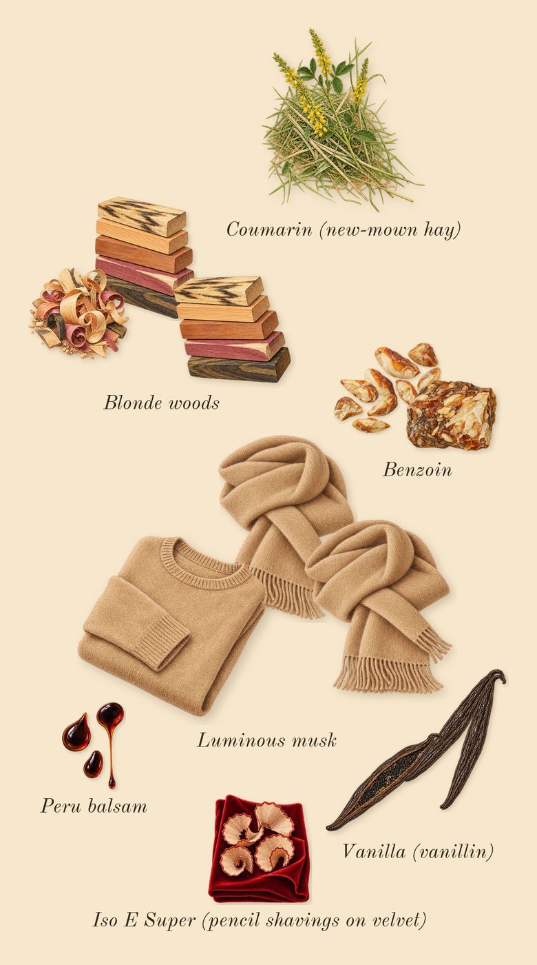 Vanilla Salt, dry-down: Vanilla (vanillin), Benzoin, Luminous musk, Blonde woods, Peru balsam, Coumarin (new-mown hay), Iso E Super (pencil shavings on velvet)
