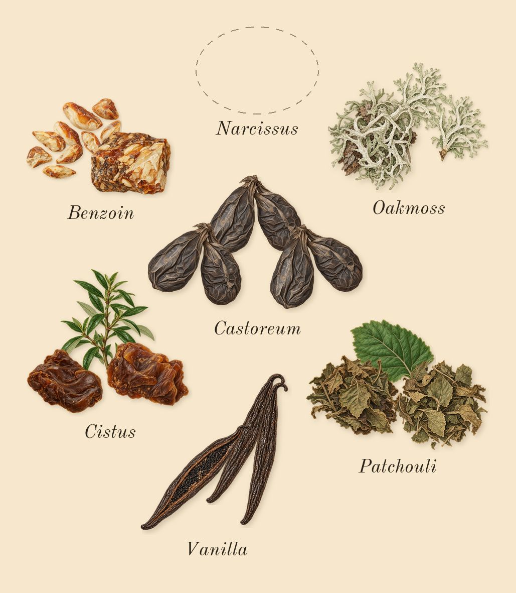 Fate Woman, dry-down: Narcissus, Cistus, Vanilla, Benzoin, Castoreum, Patchouli, Oakmoss