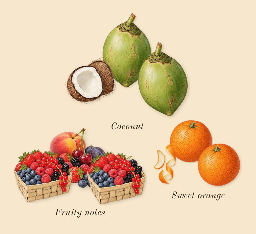 Flora Gorgeous Magnolia, top notes: Fruity notes, Sweet orange, Coconut