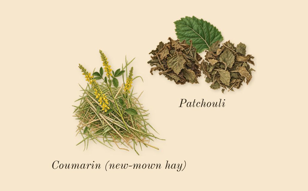 Guilty Essence Pour Homme, dry-down: Patchouli, Coumarin (new-mown hay)