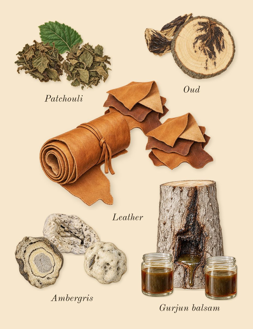 Intense Oud, dry-down: Leather, Patchouli, Gurjun balsam, Oud, Ambergris
