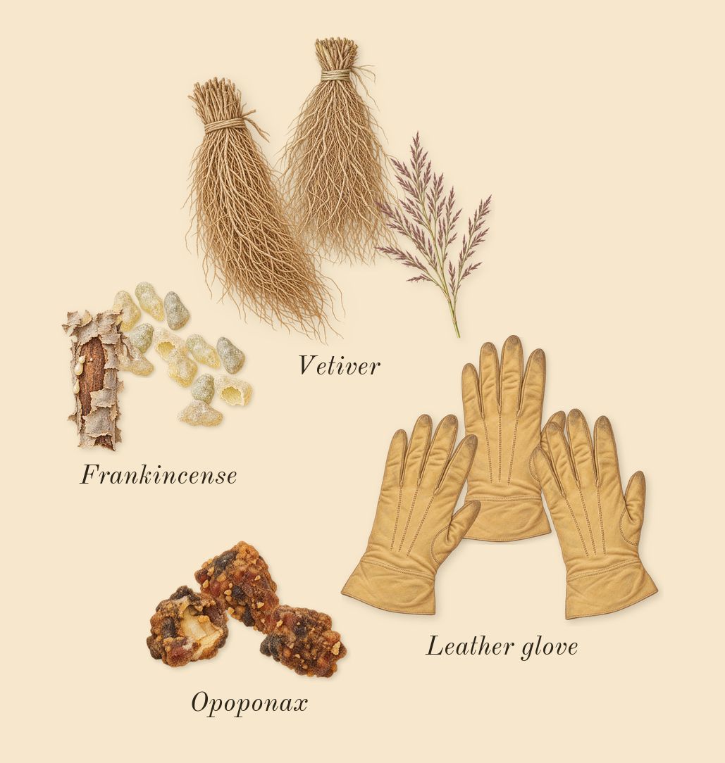 Honour Woman, dry-down: Vetiver, Frankincense, Opoponax, Leather glove