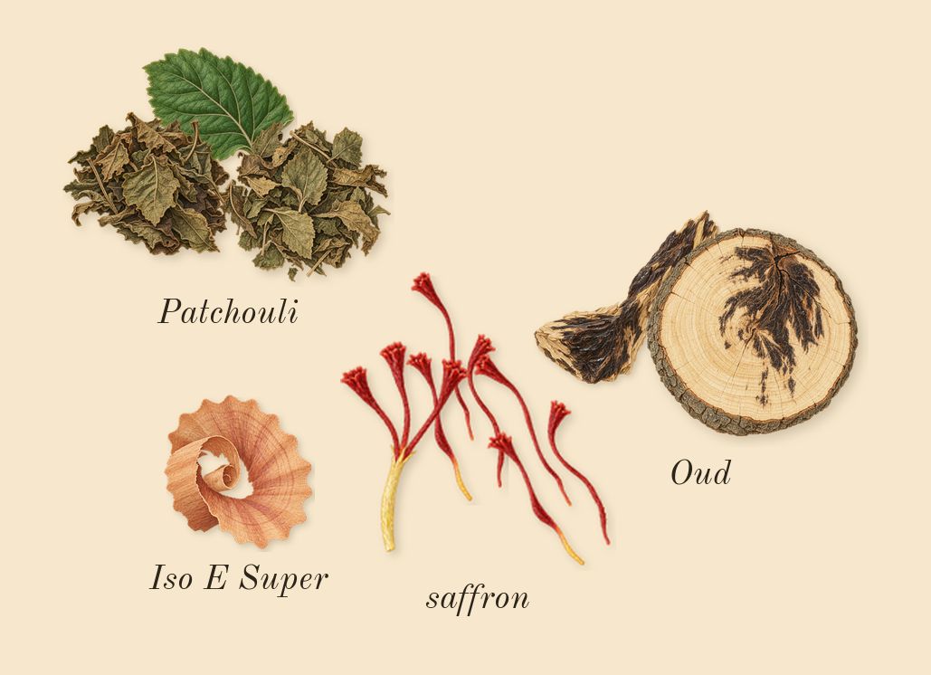 Oud for Greatness, dry-down: Oud, saffron, Patchouli, Iso E Super