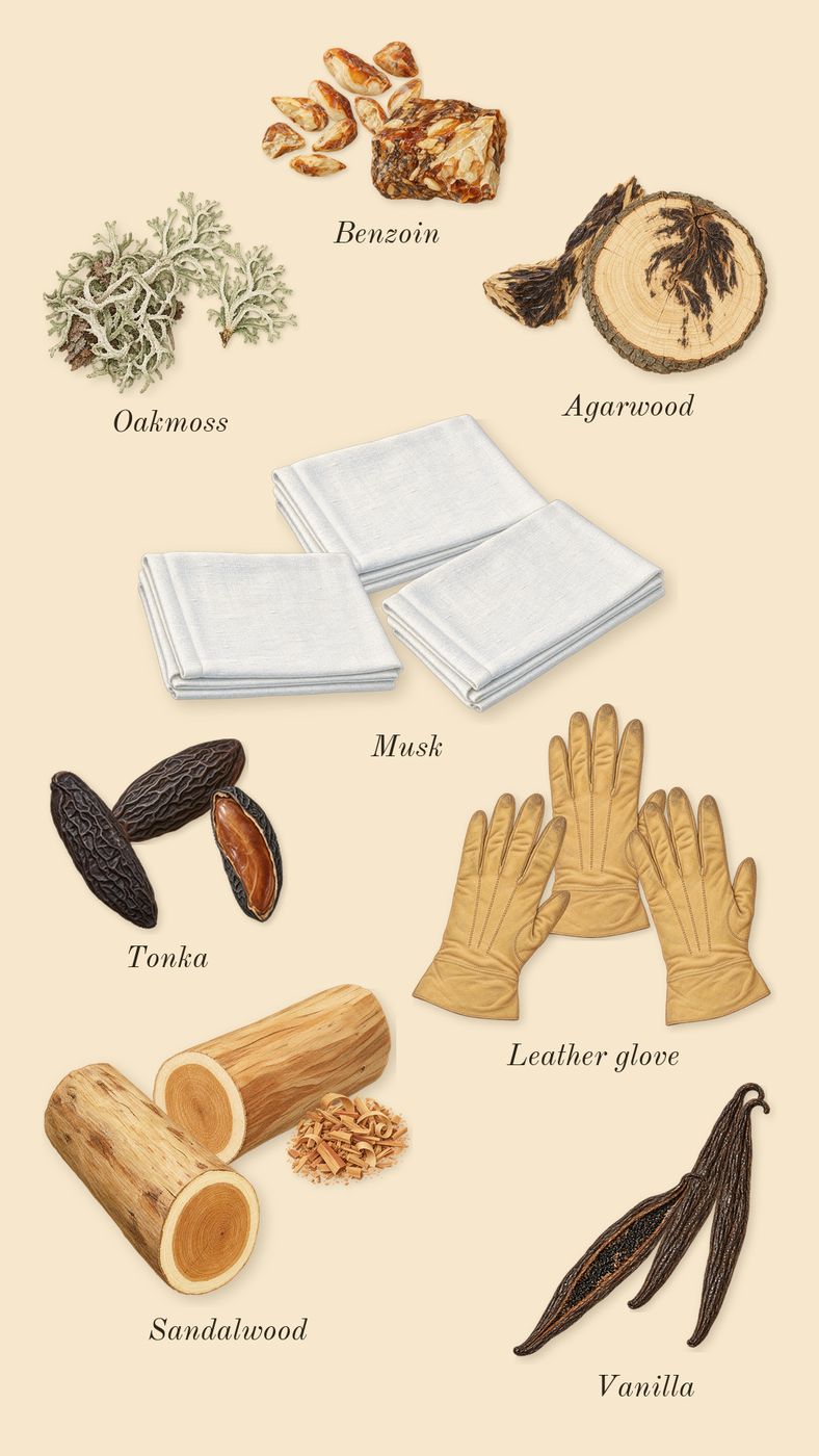 Interlude Woman, dry-down: Vanilla, Benzoin, Sandalwood, Agarwood, Oakmoss, Leather glove, Tonka, Musk