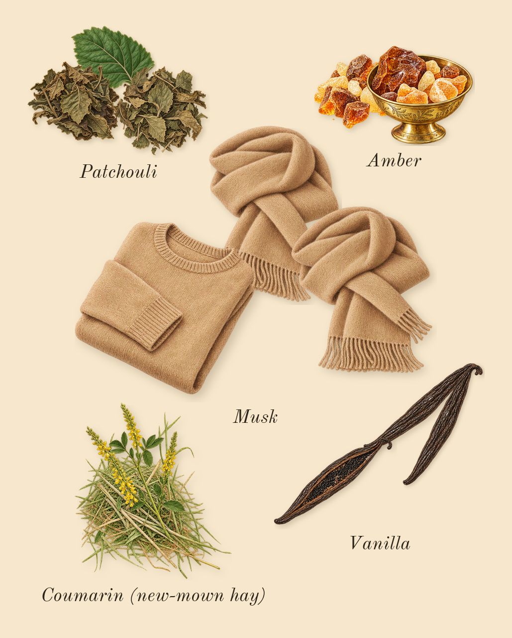 Sun, dry-down: Patchouli, Amber, Vanilla, Musk, Coumarin (new-mown hay)