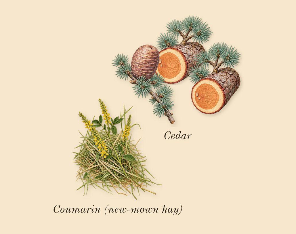 Hinoki & Cedarwood Cologne Intense, dry-down: Cedar, Coumarin (new-mown hay)