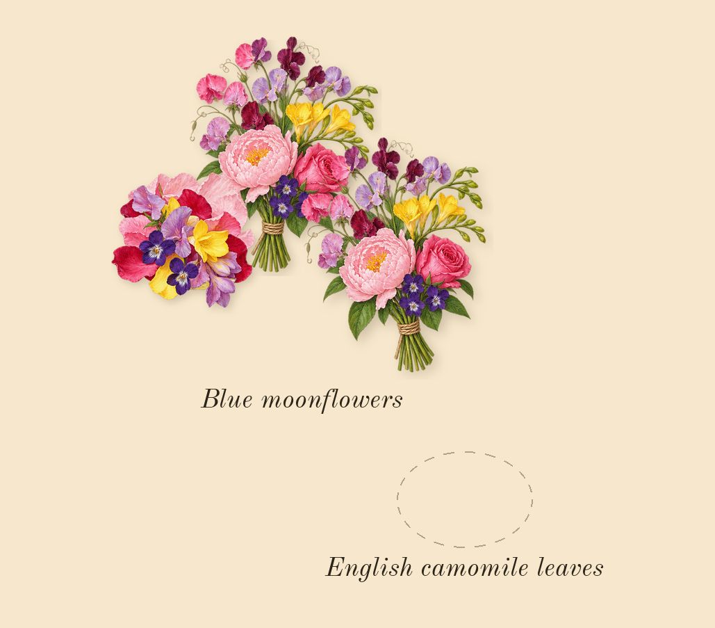 Moonlit Camomile Cologne, heart: English camomile leaves, Blue moonflowers