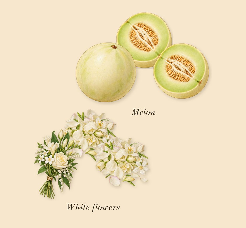 Summer of 84, heart: Melon, White flowers
