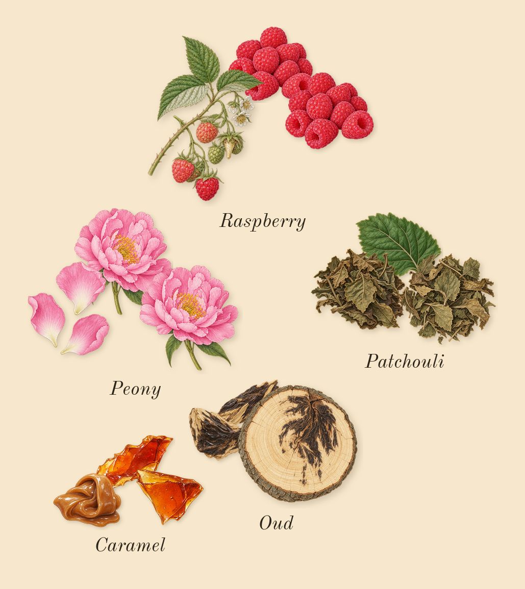 Bade'e Al Oud Oud for Glory, heart: Oud, Patchouli, Peony, Caramel, Raspberry