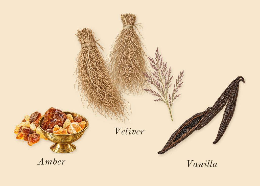 Tharwah Gold, dry-down: Vanilla, Vetiver, Amber