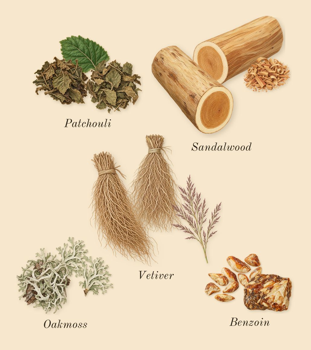 Ylang 49, dry-down: Patchouli, Oakmoss, Vetiver, Sandalwood, Benzoin