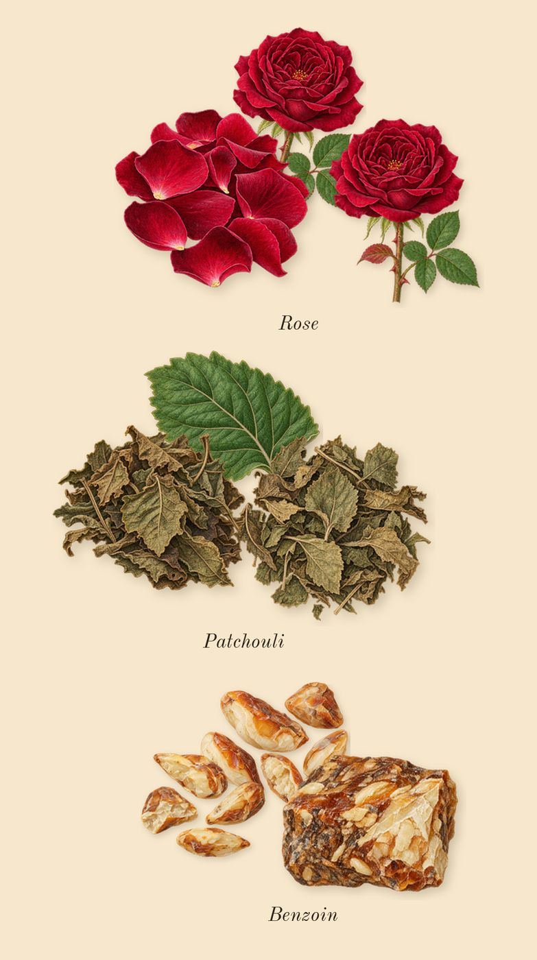 Zephirine, heart: Rose, Patchouli, Benzoin