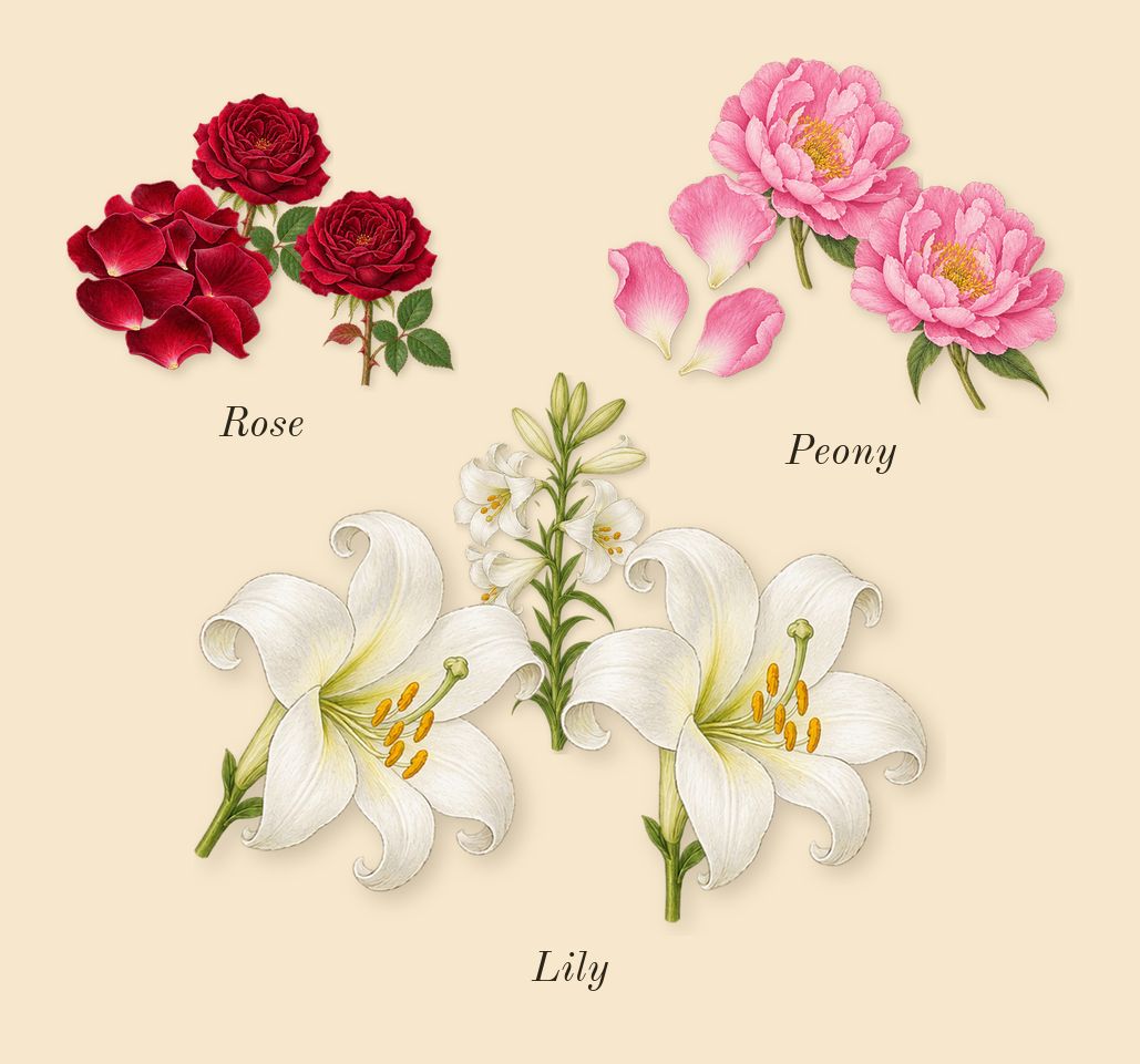 Delilah, heart: Peony, Lily, Rose, Nutmeg