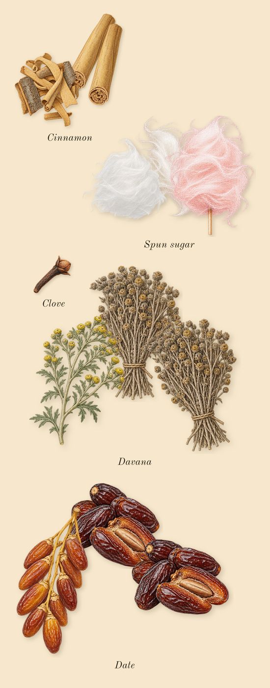 Oud Cadenza, heart: Cinnamon, Davana, Date, Spun sugar, Clove