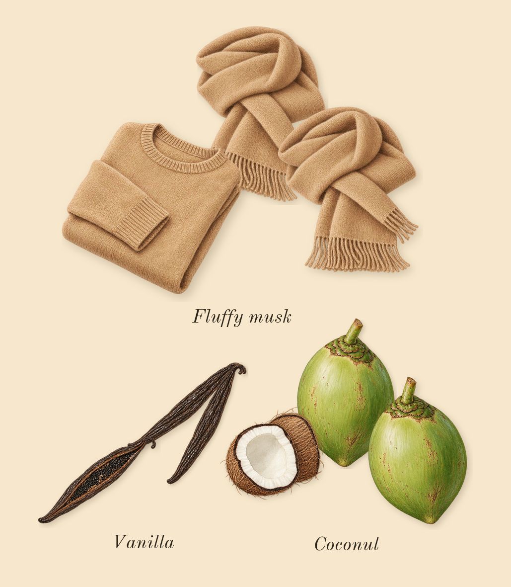 Queening, dry-down: Vanilla, Fluffy musk, Coconut