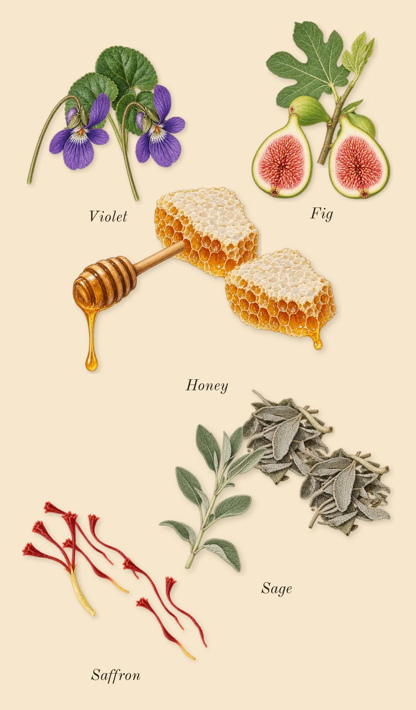 Nefs, top notes: Honey, Violet, Sage, Saffron, Fig