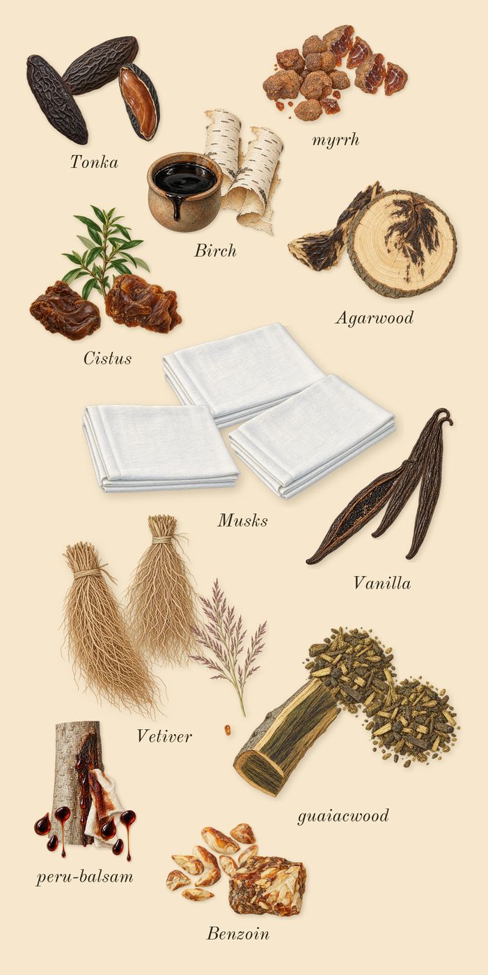 Opus XIV Royal Tobacco, dry-down: peru-balsam, Benzoin, Cistus, myrrh, Birch, Tonka, Vanilla, Vetiver, guaiacwood, Agarwood, Musks