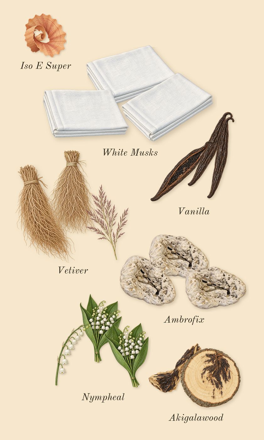 Valaya, dry-down: White Musks, Akigalawood, Vanilla, Vetiver, Nympheal, Ambrofix, Iso E Super