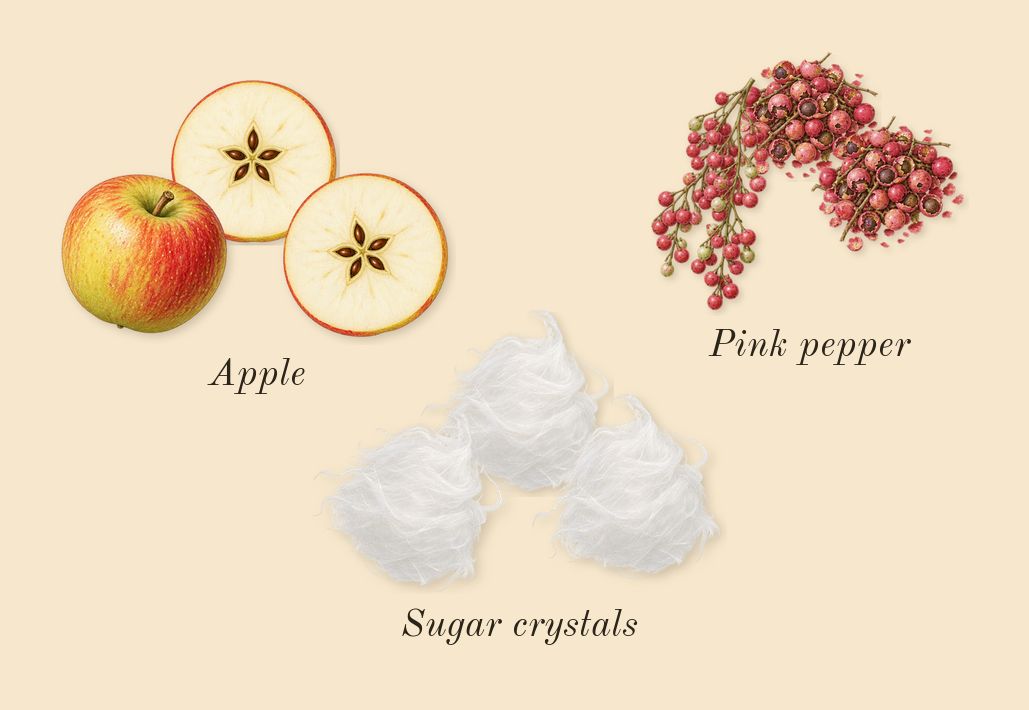 Vanilla Skin, top notes: Pink pepper, Apple, Sugar crystals