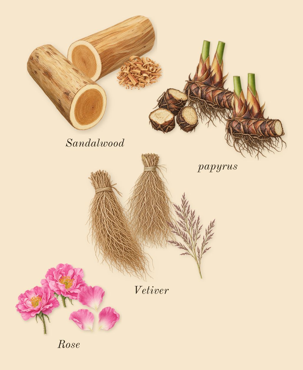 Purpose 50, heart: Rose, Vetiver, Sandalwood, papyrus