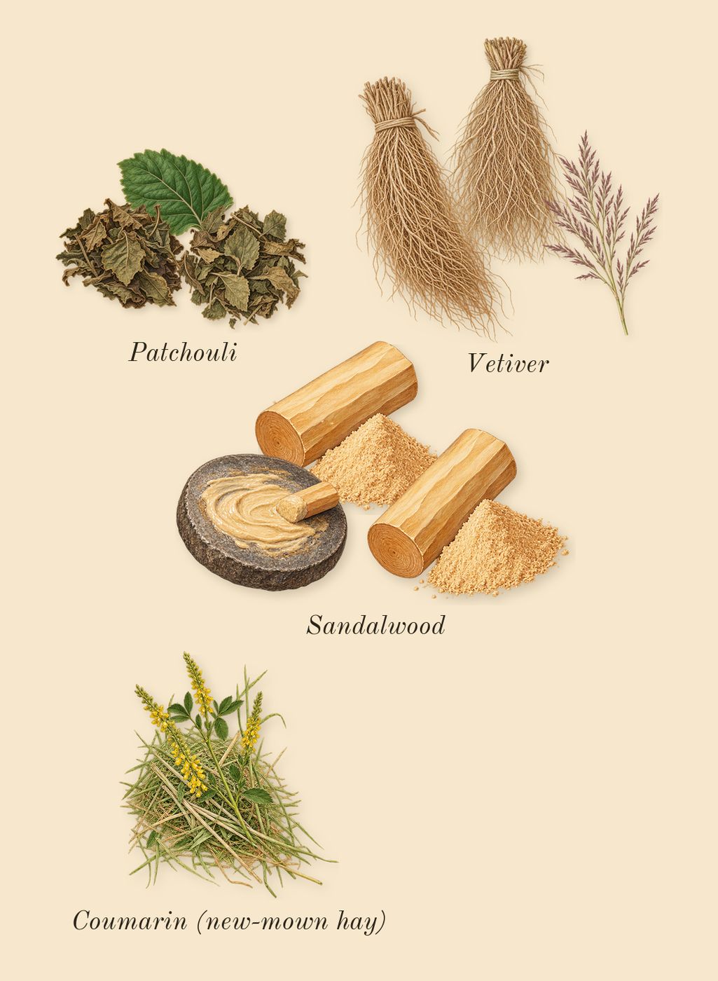 Polo 67, dry-down: Vetiver, Sandalwood, Patchouli, Coumarin (new-mown hay)