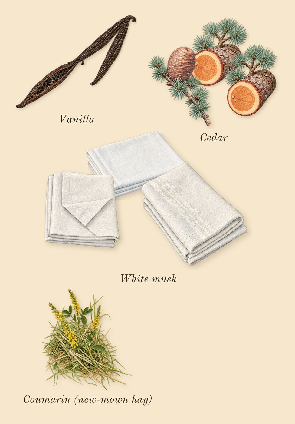 Donna Born in Roma Yellow Dream, dry-down: White musk, Vanilla, Cedar, Coumarin (new-mown hay)