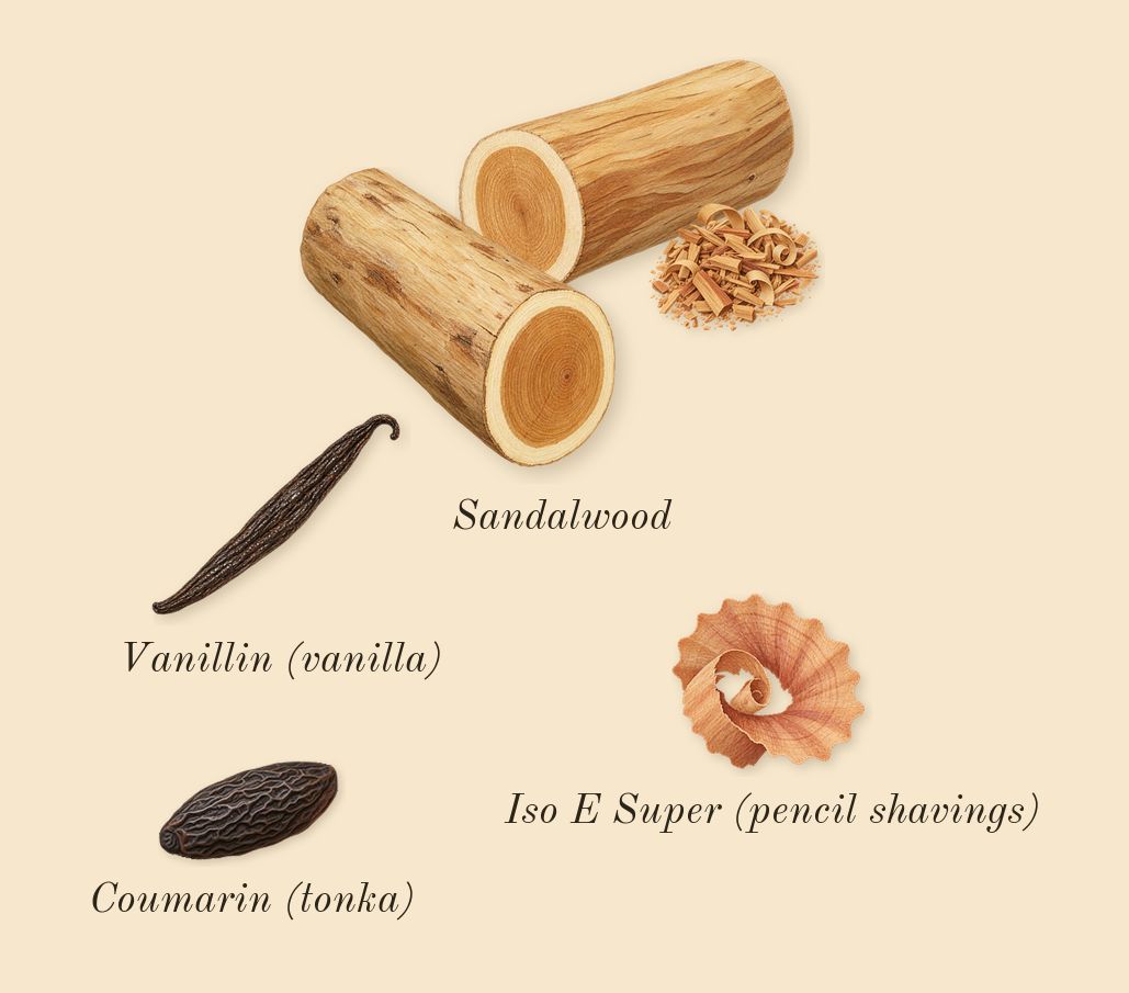 Vendetta Donna, dry-down: Sandalwood, Iso E Super (pencil shavings), Vanillin (vanilla), Coumarin (tonka)