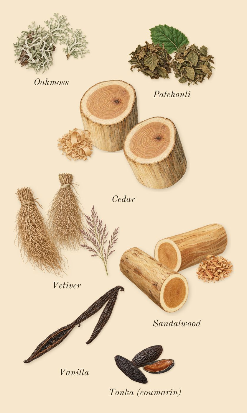 Eros Flame, dry-down: Patchouli, Vetiver, Vanilla, Cedar, Oakmoss, Sandalwood, Tonka (coumarin)