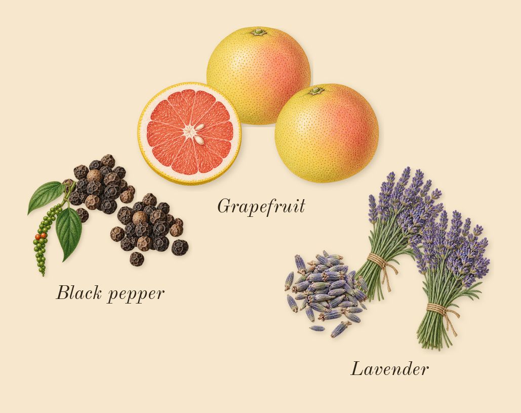 Spicebomb Extreme, top notes: Black pepper, Lavender, Grapefruit
